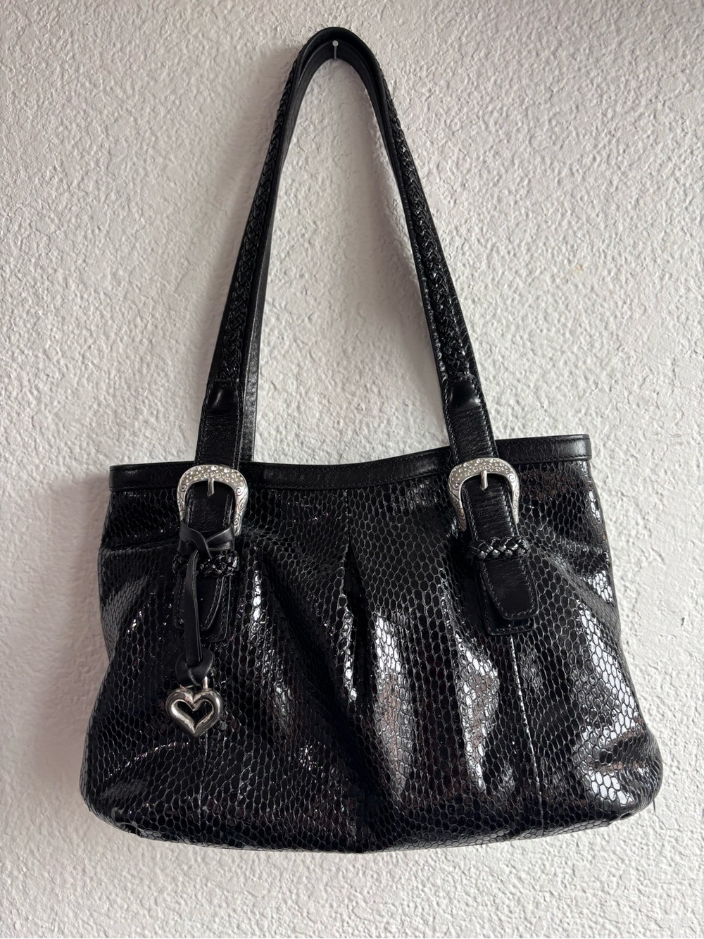 Y2K Mcbling Brighton Black Snakeskin Print Shoulder Bag